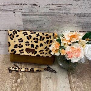 🆕🤎JANE MARIE: “LEOPARD” REAL SUEDE ANIMAL PRINT CROSSBODY BAG